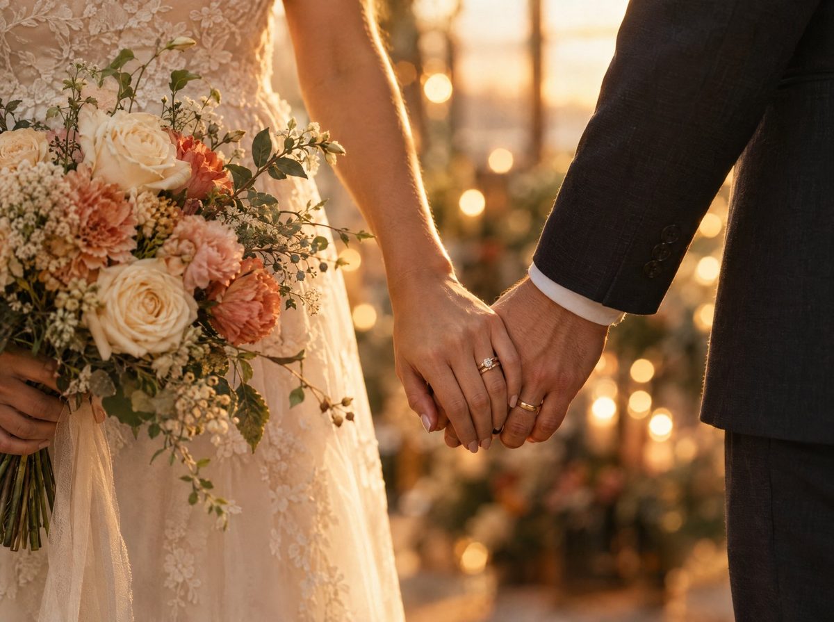 A couple holding hands at their ceremony, wedding photography by GN PIX